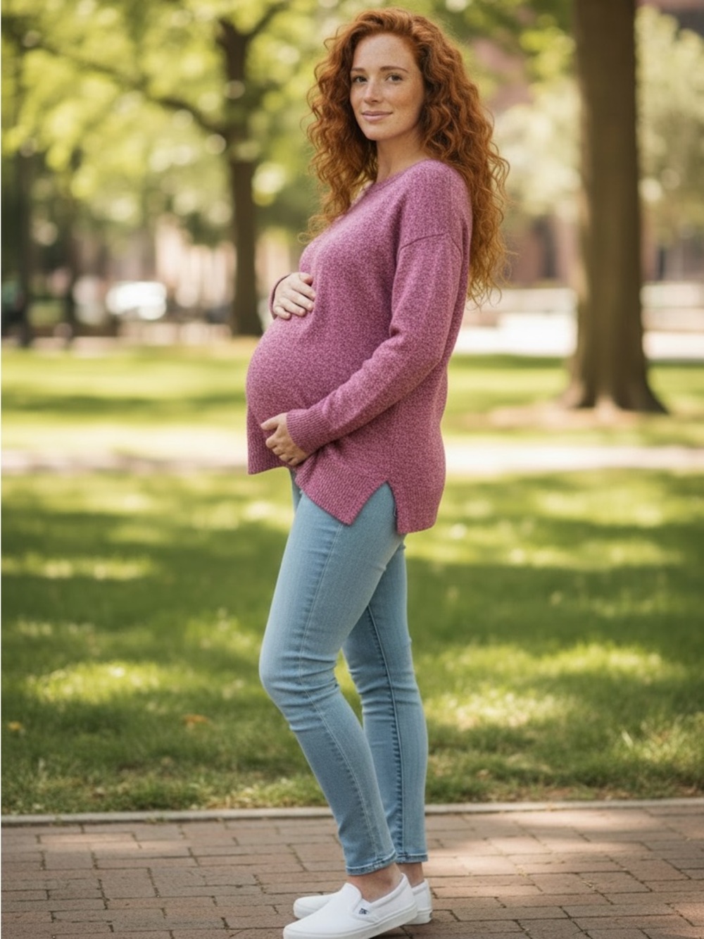 GAP Maternity purple pink Heather Crew Neck Sweater Sz S